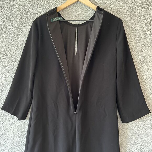 Lauren Ralph Lauren Dress Medium 10 Keyhole Neck 3/4 Sleeve Knee Length Black - Picture 11 of 15